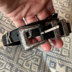 THE KOOPLES Black Leather Belt w/ KOOPLES Silver Hardware Detail Sz S NWT $215